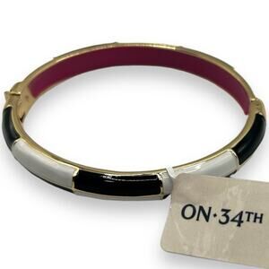 NEW Macy's On 34th Black & White Checker Board Plaid Bangle Bracelet enamel NEW